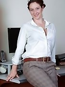 Artemesia shows her hairy pussy at work